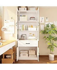 Homsee 4-Shelf Wood Standard Bookcase With Doors, Cabinet, Drawer