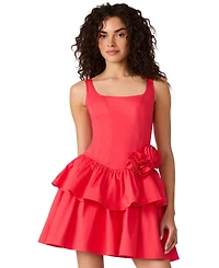 Steve Madden Juniors' Square Neck Tiered Mini Cotton Dress