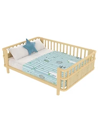 Jujabu Full Size Kids Double Wooden Platform Bed with Safety Railings