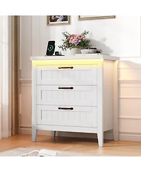 gaomon Farmhouse Drawer Dresser with Charging Station and Led Lights