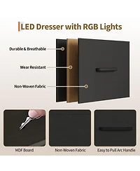 gaomon 49.2" Dresser with Hanging Rack and Led Lights, 6-Drawer Closet Organizer with Charging Station