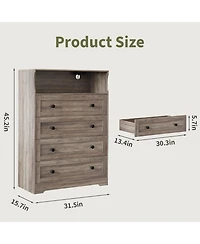gaomon Tall Dresser for Bedroom with Led Lights and Charging Station, 4 Drawers Wood Chest of Drawers for Closet, Living Room