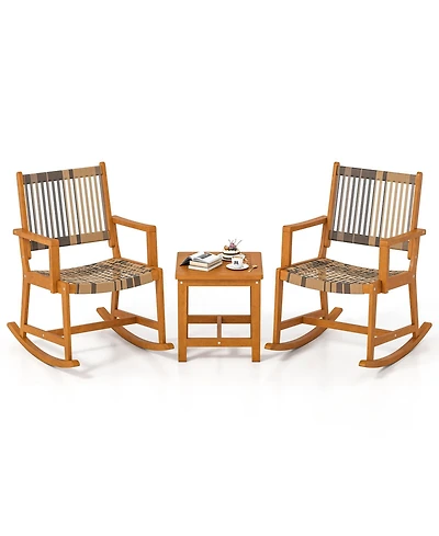 Sugift 3 Piece Patio Rocking Bistro Set with Acacia Wood Frame