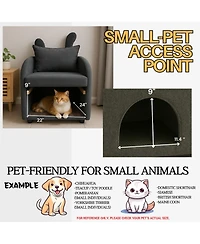 Zeus & Ruta Dark Bunny-Ear Cat Armchair Scratch-Resistant Fabric Built-in Hideaway Dual-Use Sofa with Side Pocket