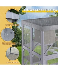 Zeus & Ruta Outdoor Wooden Cat Enclosure 4 Tier Platforms 2 Napping Houses 2 Locks Rounded Corners Play Rest Area