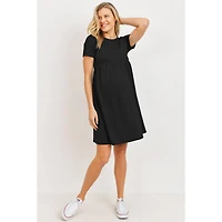 Hello Miz Maternity Crew Neck Empire Waist Mini T-Shirt Dress with Pockets