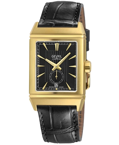 Gevril Men's Time Square Swiss Automatic Italian Leather Strap Watch