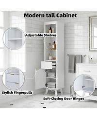 Busdays 68" Tall White Storage Cabinet with Drawer, Door and Adjustable Shelves