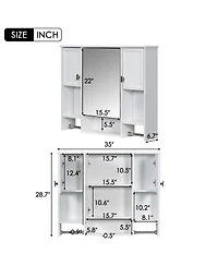 Busdays 35'' x 28'' Modern Wall Mounted Bathroom Storage Cabinet, Bathroom Wall Cabinet with Mirror, Medicine Cabinet with Towels Bar
