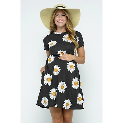 Hello Miz Maternity Womeen's Floral Empire Waist T-Shirt Dress with Pockets