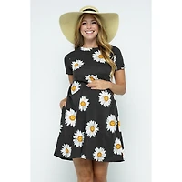 Hello Miz Maternity Womeen's Floral Empire Waist T-Shirt Dress with Pockets