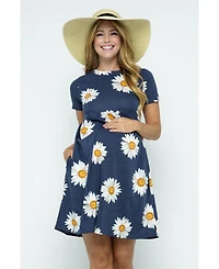 Hello Miz Maternity Womeen's Floral Empire Waist T-Shirt Dress with Pockets