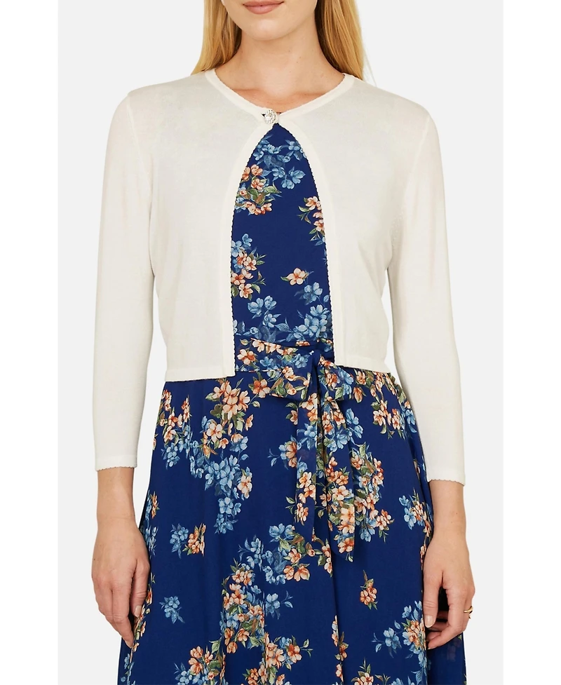 Yumi Women's Diamante Button Cropped Cardigan