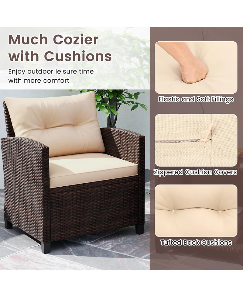 Sugift 3 Piece Patio Wicker Sofa Set with Storage Coffee Table