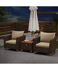 Sugift 3 Piece Patio Wicker Furniture Set with Cushions and Wood Table