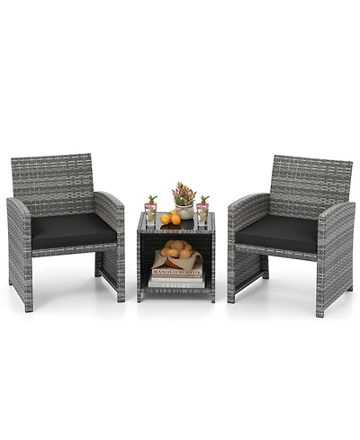 Sugift 3 Piece Patio Furniture Set with Cushions and Glass Coffee Table