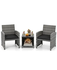 Sugift 3 Piece Patio Furniture Set with Cushions and Glass Coffee Table