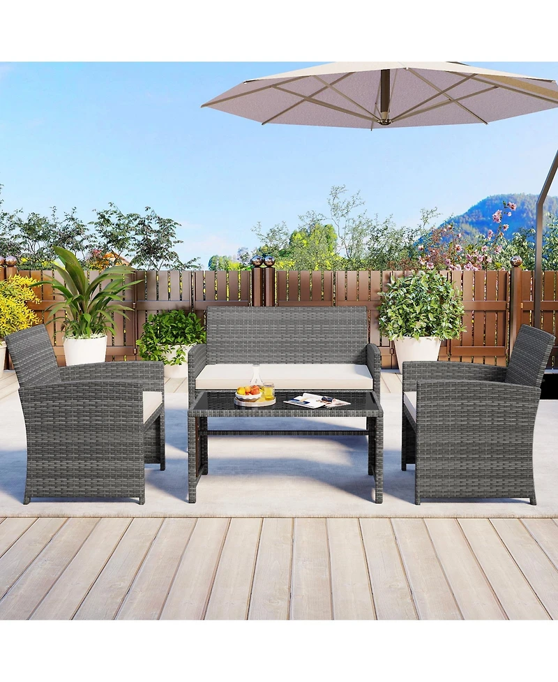 Sugift 4 Piece Patio Conversation Set with Chairs Loveseat and Table