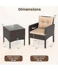 Sugift 3 Piece Patio Wicker Furniture Set with Cushions for Balcony