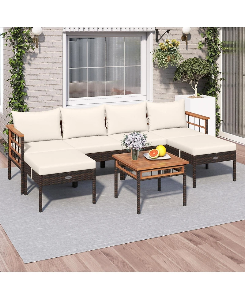 Sugift Patio Rattan Chairs with Ottomans and Side Table for Backyard