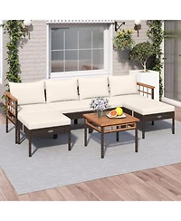 Sugift Patio Rattan Chairs with Ottomans and Side Table for Backyard