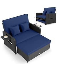 Sugift Pe Wicker Outdoor Daybed with Adjustable Backrest and Ottoman