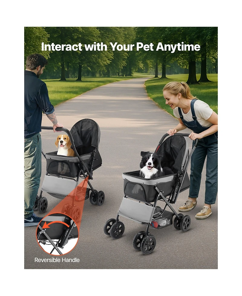 Zeus & Ruta Foldable Cat Stroller 4 Wheel Travel with Reversible Handle 44lb Max