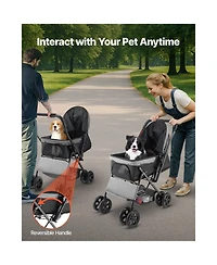 Zeus & Ruta Foldable Cat Stroller 4 Wheel Travel with Reversible Handle 44lb Max