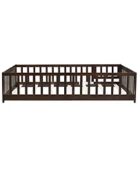 Jujabu Full Rubber Wood Floor Bed with Fence Door and Safety Guardrails