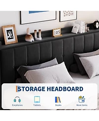 Homfan Lift Up Bed Frame, Upholstered Bed with Button Tufted Wingback Storage Headboard, Hydraulic Storage, No Box Spring Needed