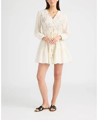 Ellen Tracy Women's Embroidered Floral Mini Dress with Tassels