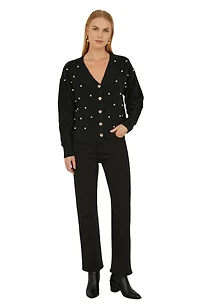 Yumi Women's Beaded Cable Knit Cardigan