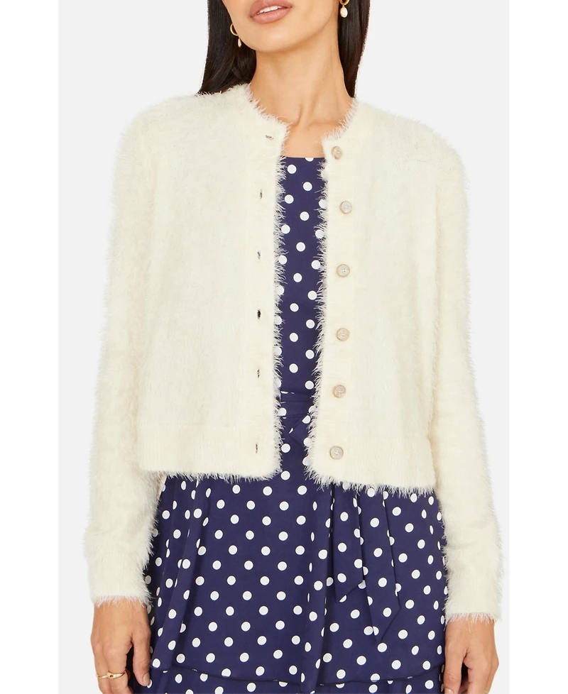 Yumi Women's Eyelash Knit Long Sleeve Cardigan