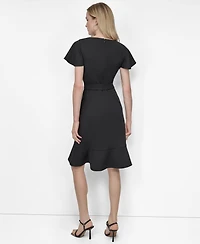 Dkny Women's Flutter Short-Sleeve V-Neck Faux-Wrap Dress