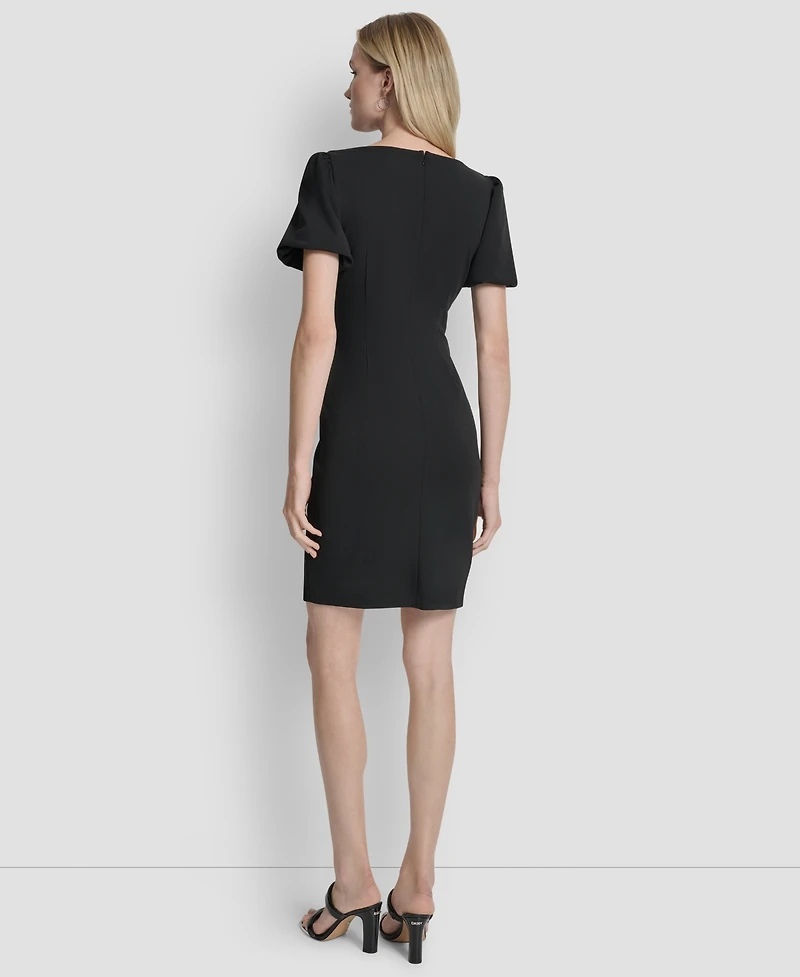 Dkny Women's Bubble Sleeve Scuba Crepe Ruched Sheath Dress