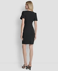 Dkny Women's Bubble Sleeve Scuba Crepe Ruched Sheath Dress