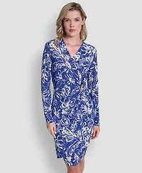 Dkny Women's Long-Sleeve V-Neck Faux-Wrap Dress