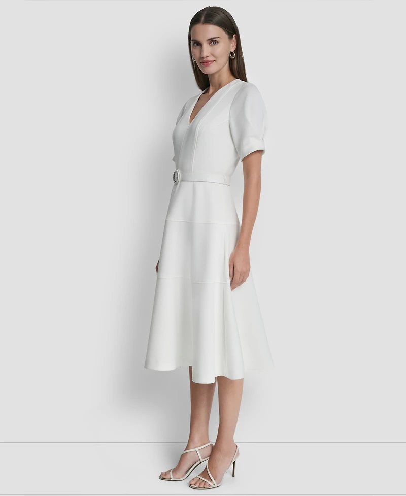 Dkny Women's Puff Short-Sleeve V-Neck Midi Dress