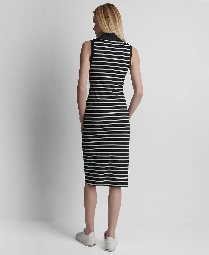 Dkny Women's Striped Sleeveless Collared Polo Midi Dress