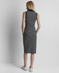 Dkny Women's Striped Sleeveless Collared Polo Midi Dress