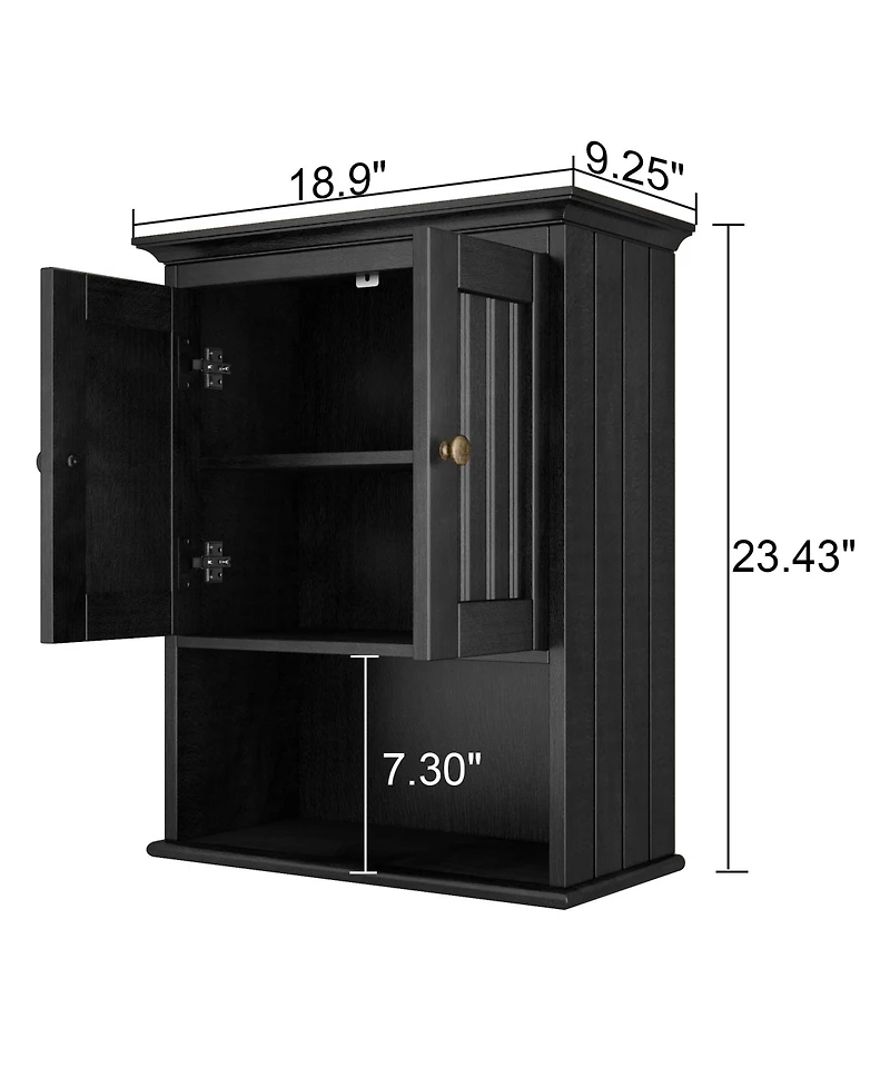 Yigii Wood Wall Cabinet Bathroom Storage Rustic Mounted Adjustable Shelf Two Doors Multi Purpose Organizer