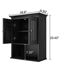 Yigii Wood Wall Cabinet Bathroom Storage Rustic Mounted Adjustable Shelf Two Doors Multi Purpose Organizer