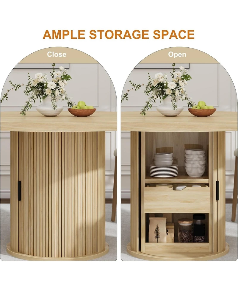 gaomon 47'' Round Dining Table for 4–6 with 2-Layer Storage Shelf & Drawer, Farmhouse Kitchen & Dining Room Table