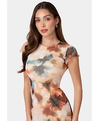 Bebe Women's Printed Powermesh Maxi T-Shirt Dress