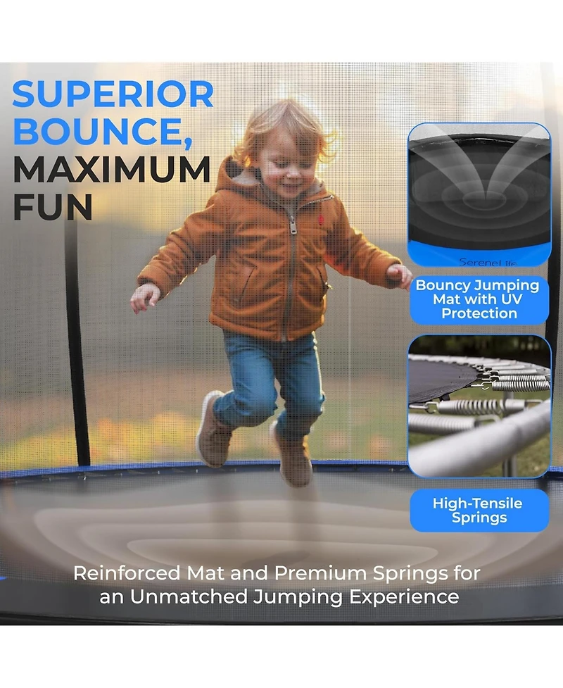 SereneLIfe Kids 14ft Pumpkin Recreational Trampoline with Safety Net and Basketball System