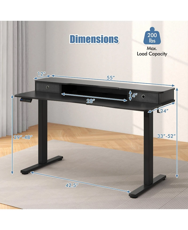 Slickblue Adjustable Electric Standing Desk with 2 Drawers for Home Office