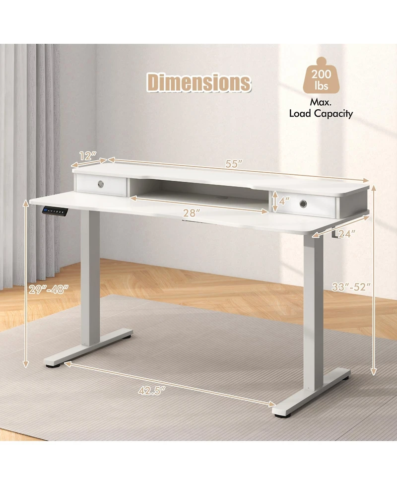 Slickblue Adjustable Electric Standing Desk with 2 Drawers for Home Office