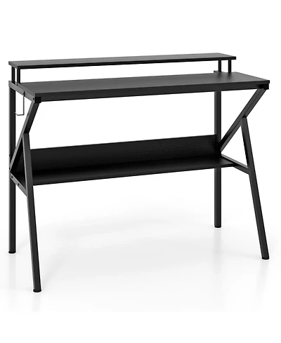 Slickblue Computer Desk with Monitor Stand and Storage Shelf, Space Saving for Work Study