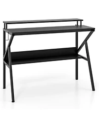 Slickblue Computer Desk with Monitor Stand and Storage Shelf, Space Saving for Work Study