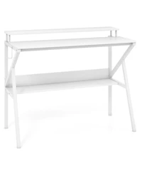 Slickblue Computer Desk with Monitor Stand and Storage Shelf, Space Saving for Work Study